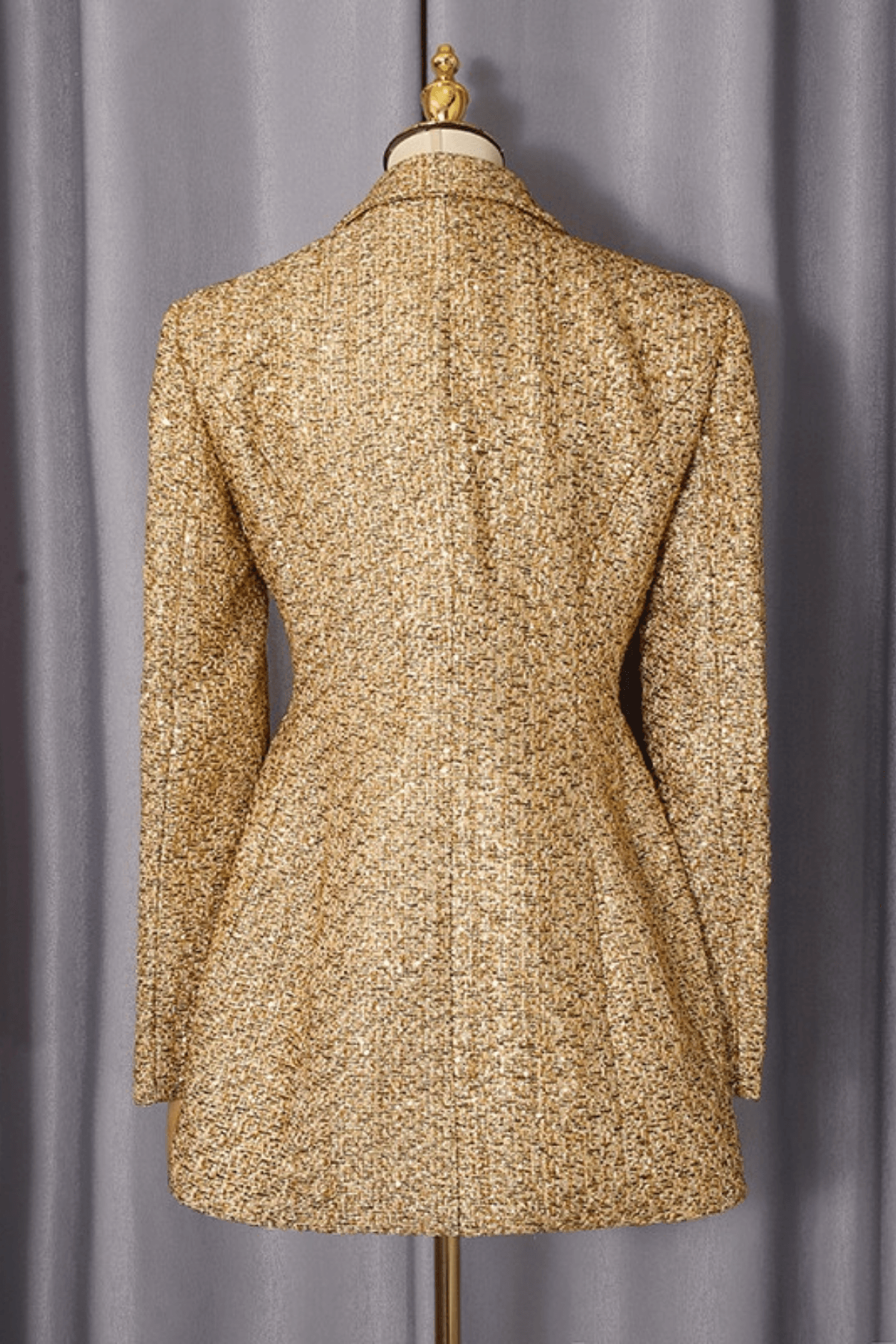 Karen Gold Tweed Double Breasted Fitted Blazer Avalabel