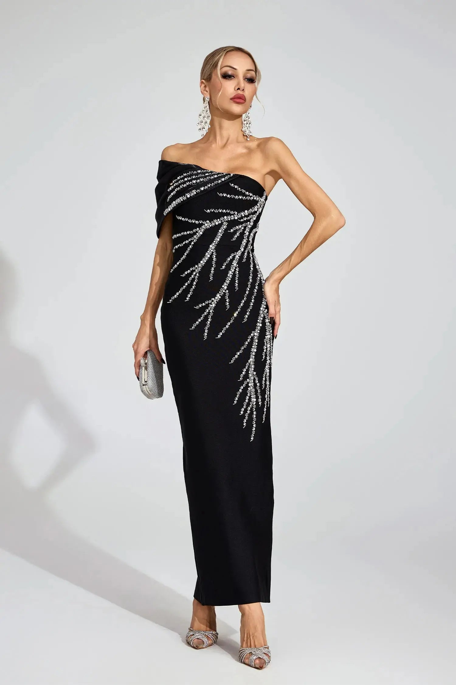 Xaviera Black Diamond Bandage Strapless Maxi Dress Avalabel