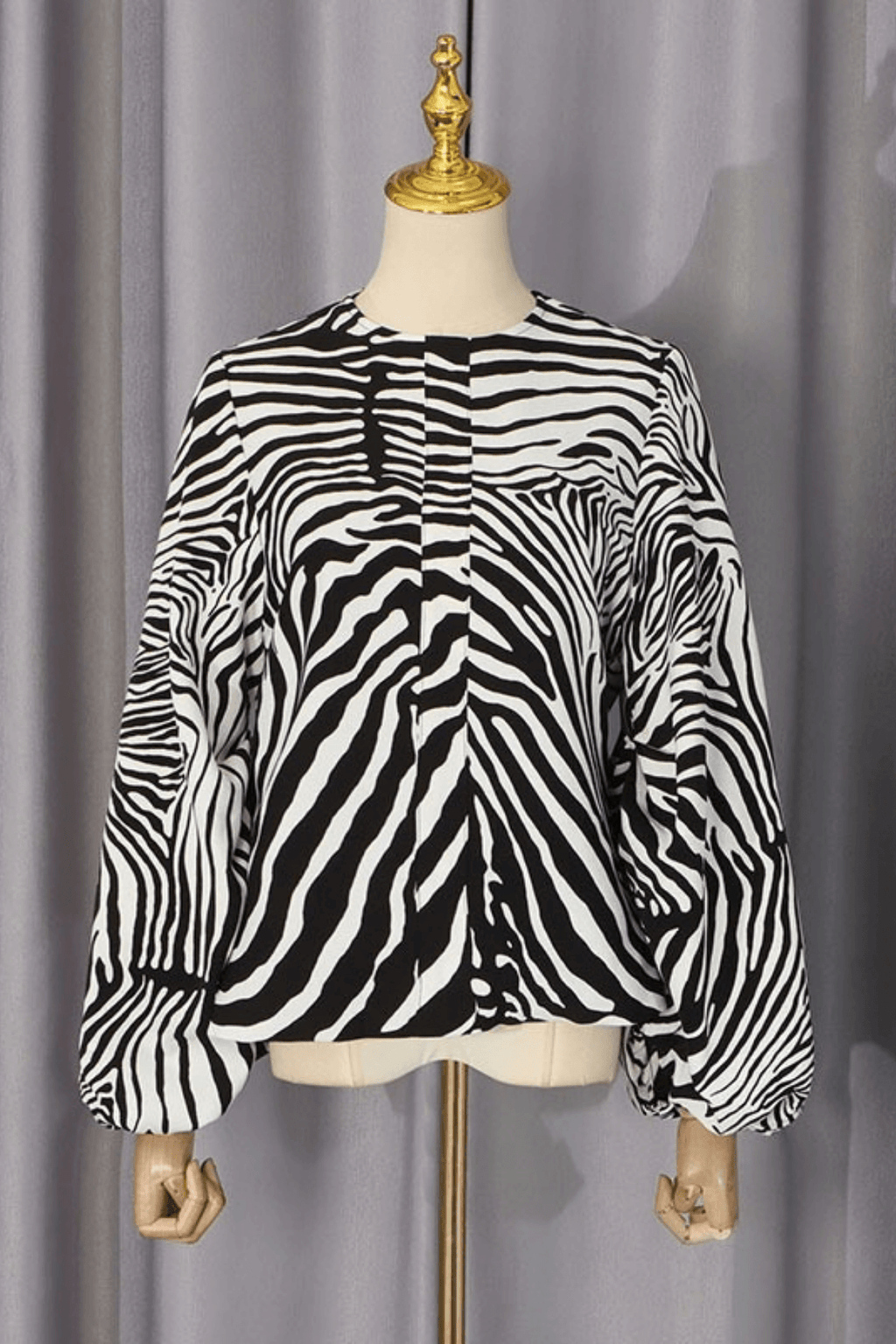 Zebra Print Puff Long Sleeve Blouse Avalabel