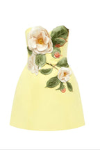 Suzanne Appliqué Floral Bustier Mini Dress in Yellow Avalabel