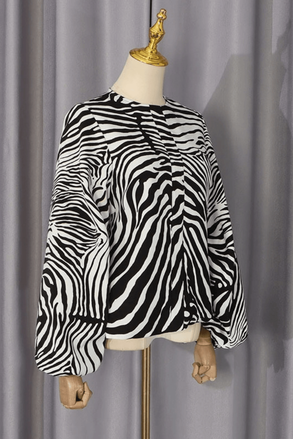 Zebra Print Puff Long Sleeve Blouse Avalabel