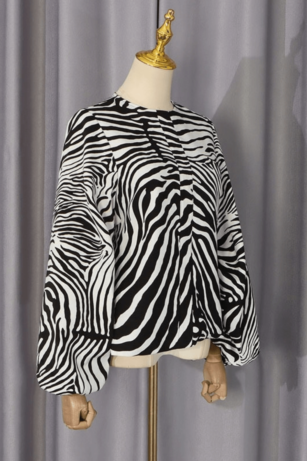 Zebra Print Puff Long Sleeve Blouse Avalabel