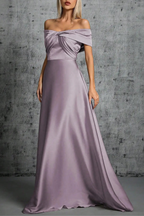 Rita Dusty Purple Satin Off‑Shoulder Twist Dress Avalabel