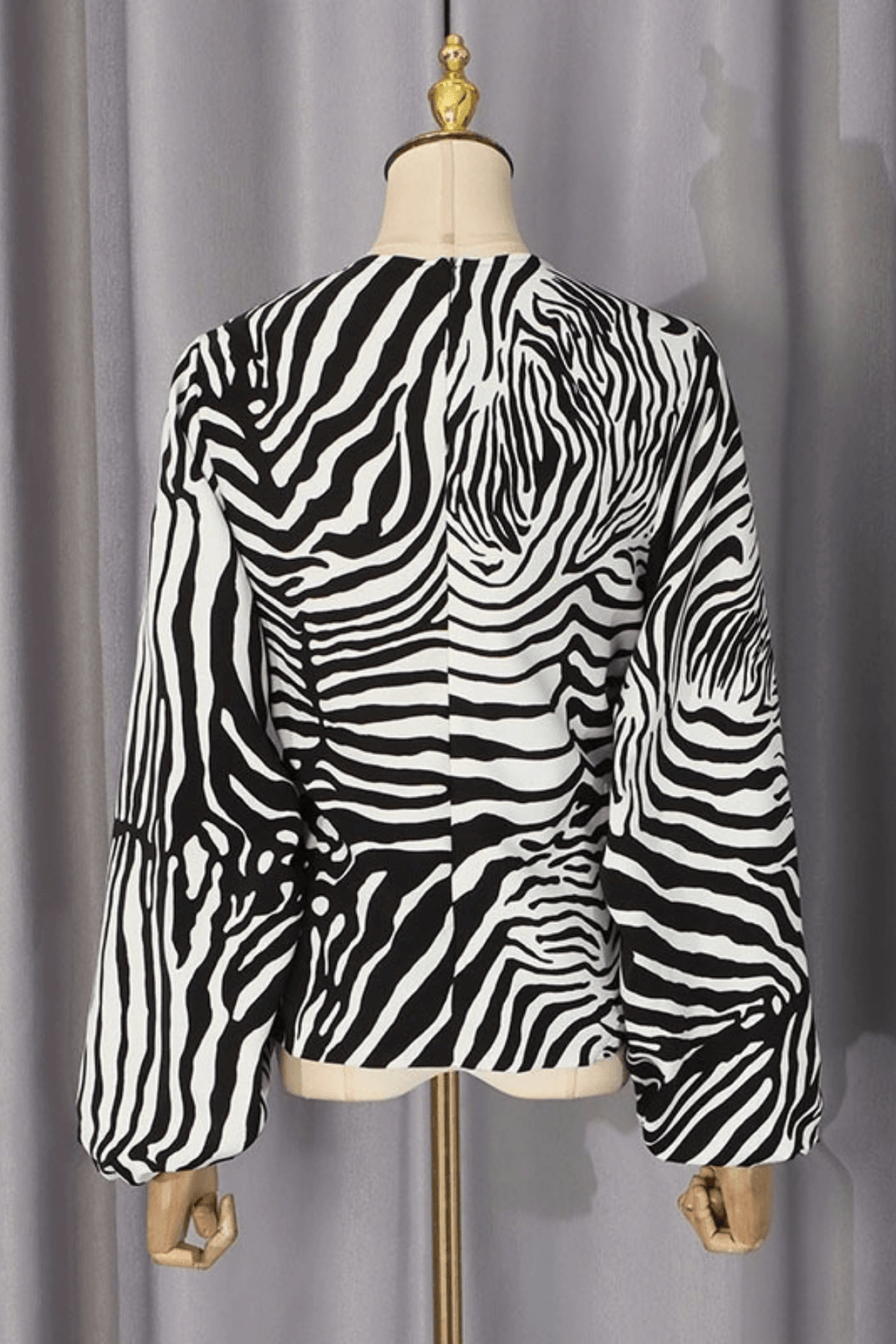 Zebra Print Puff Long Sleeve Blouse Avalabel