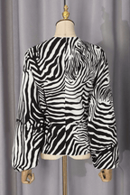 Zebra Print Puff Long Sleeve Blouse Avalabel