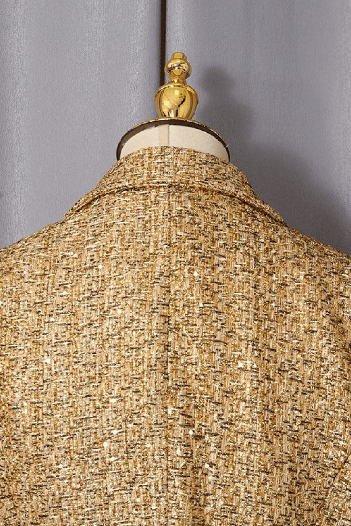Karen Gold Tweed Double Breasted Fitted Blazer Avalabel