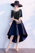 Penny Navy Sequin Velvet High‑Low Midi Dress Avalabel