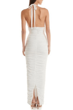 Karin White Halter Ruched Bodycon Maxi Dress Avalabel
