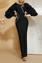 Vicky Ruffle Sleeve Rhinestone Cutout Bodycon Dress Avalabel