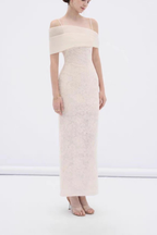 Hazel Asymmetrical Off Shoulder Spaghetti Strap Lace Midi Formal Dress Avalabel