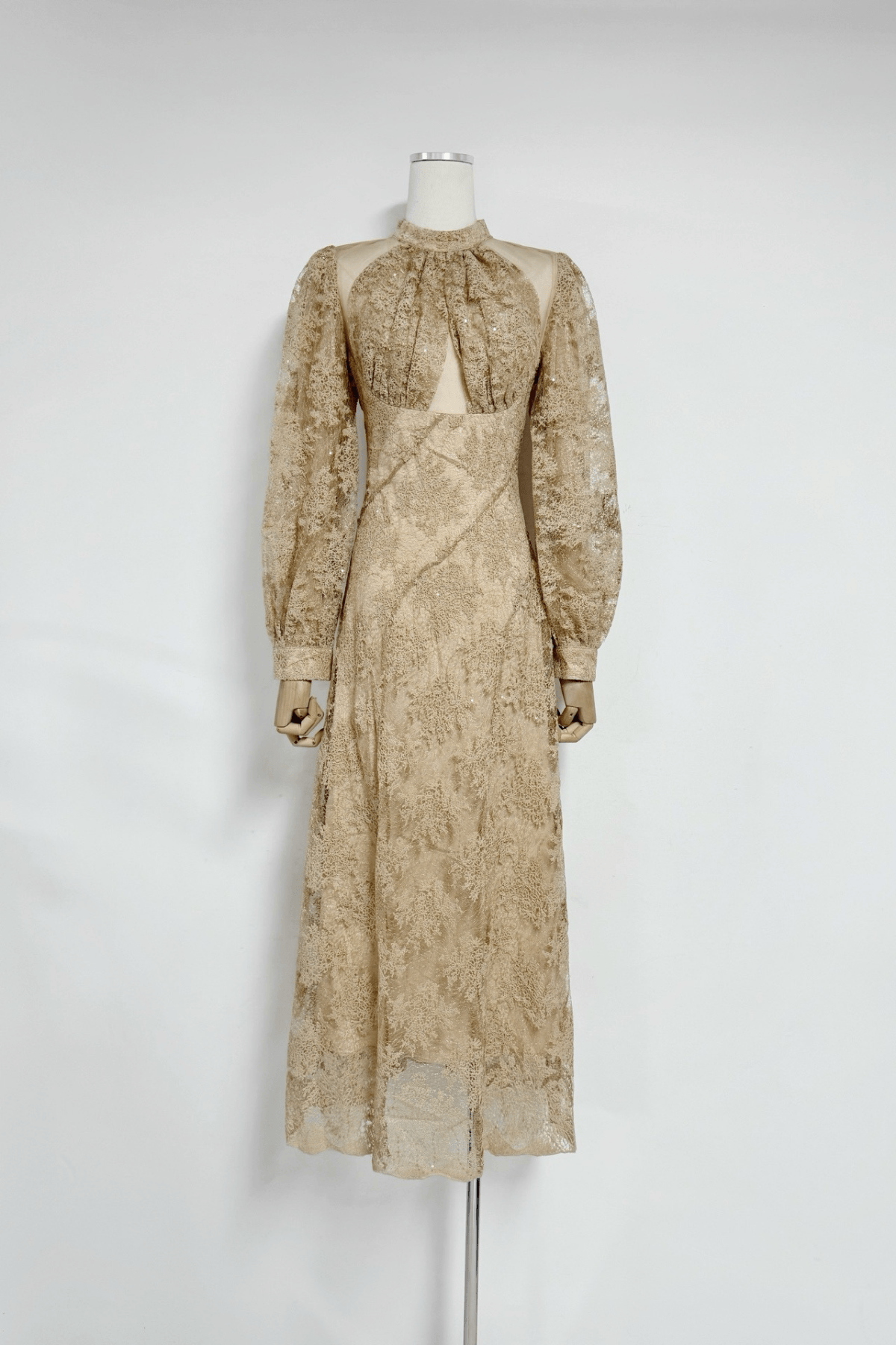 Elsa Puff Sleeve Gold Lace Maxi Dress Avalabel