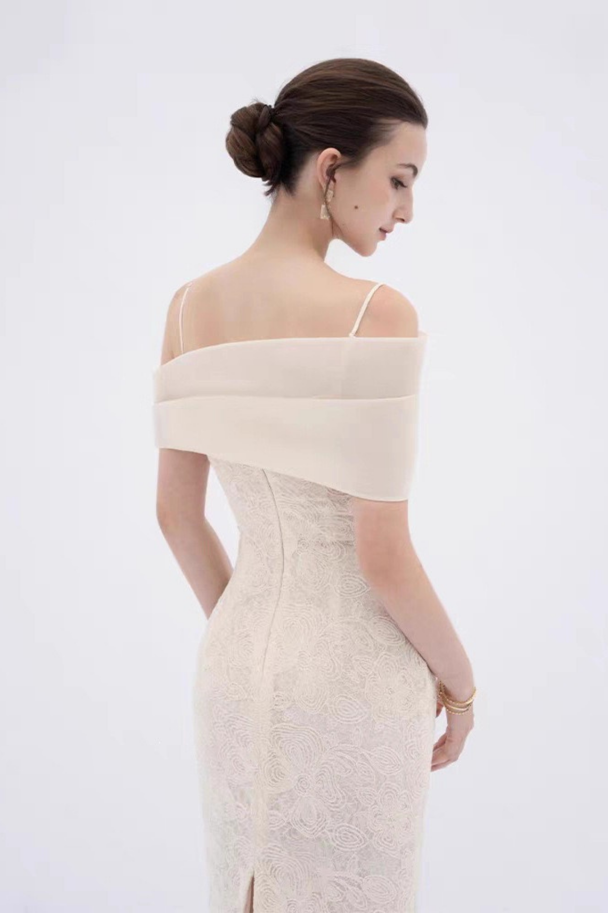 Hazel Asymmetrical Off Shoulder Spaghetti Strap Lace Midi Formal Dress Avalabel