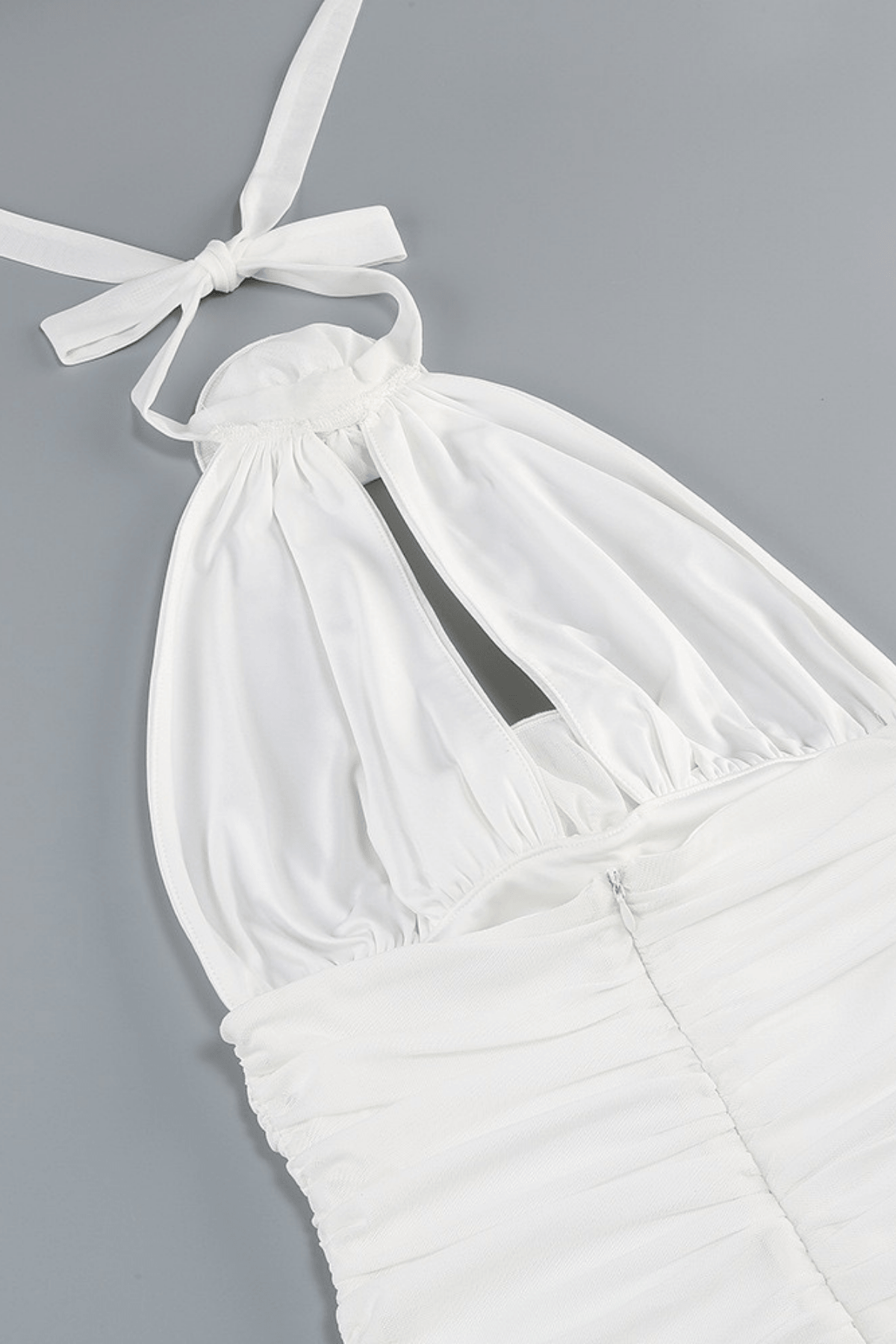 Karin White Halter Ruched Bodycon Maxi Dress Avalabel