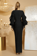 Vicky Ruffle Sleeve Rhinestone Cutout Bodycon Dress Avalabel