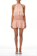 jane Halterneck Pleated Chiffon Mini Dress in pink Avalabel