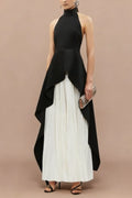 BANDAGE HIGH NECK PLEATED PEPLUM MAXI DRESS Avalabel