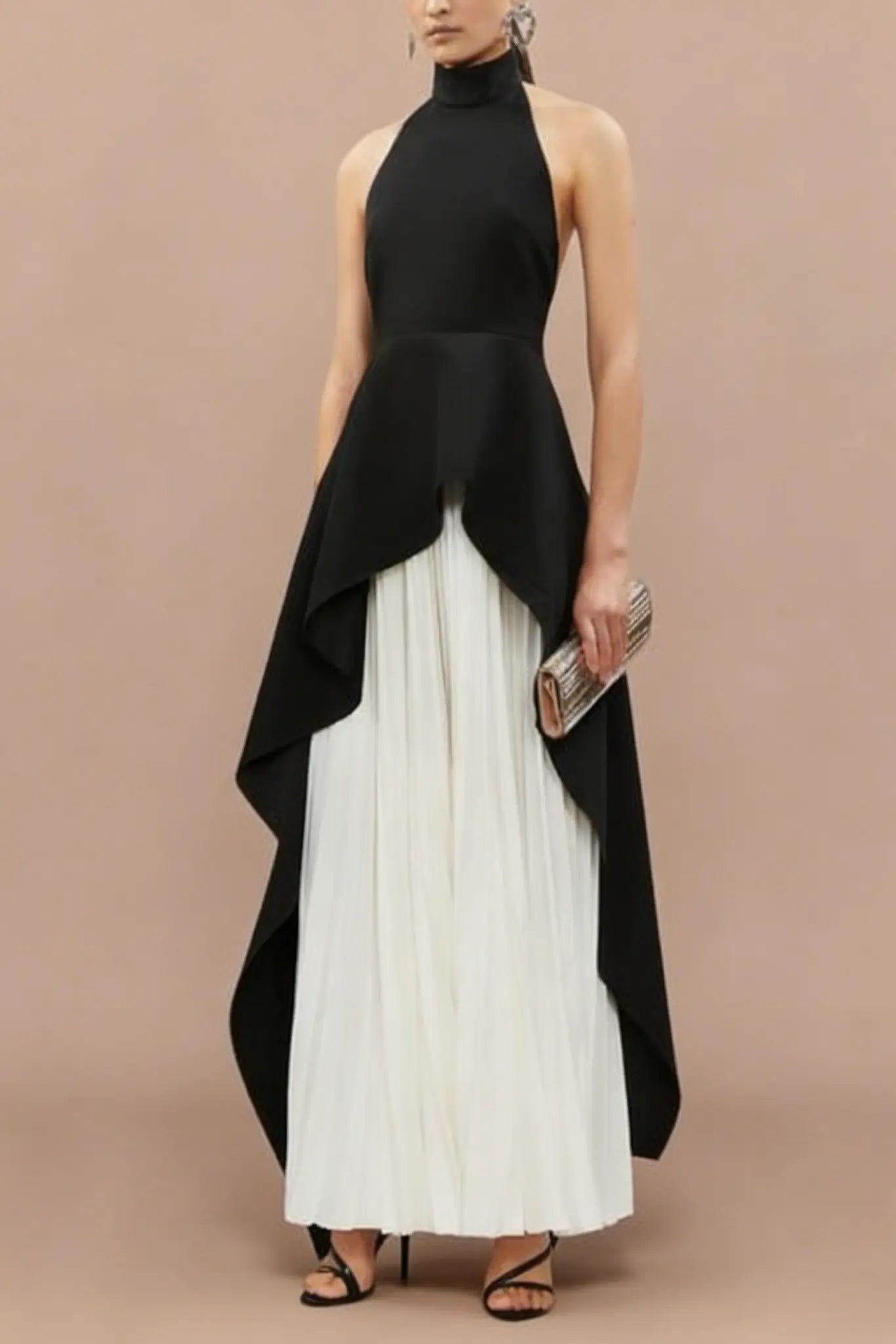 BANDAGE HIGH NECK PLEATED PEPLUM MAXI DRESS Avalabel