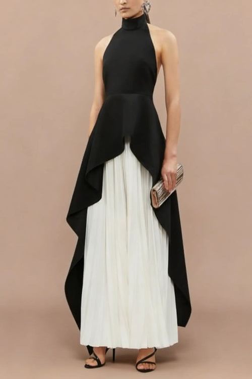 BANDAGE HIGH NECK PLEATED PEPLUM MAXI DRESS Avalabel