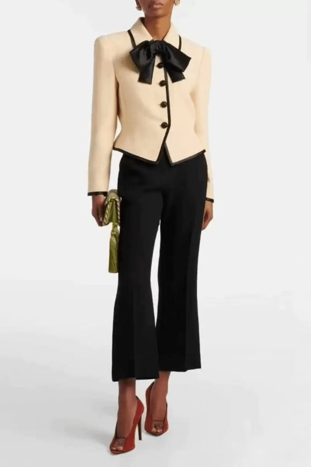 Freda Cream Trim Fitted Short Jacket Avalabel