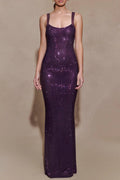 modesty sequin Mesh Back Maxi Dress - Purple Avalabel