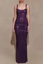modesty sequin Mesh Back Maxi Dress - Purple Avalabel