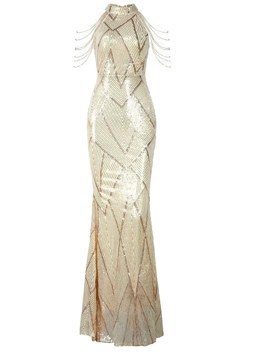 Cold Shoulder Beads Chain Cocktail Dress Avalabel