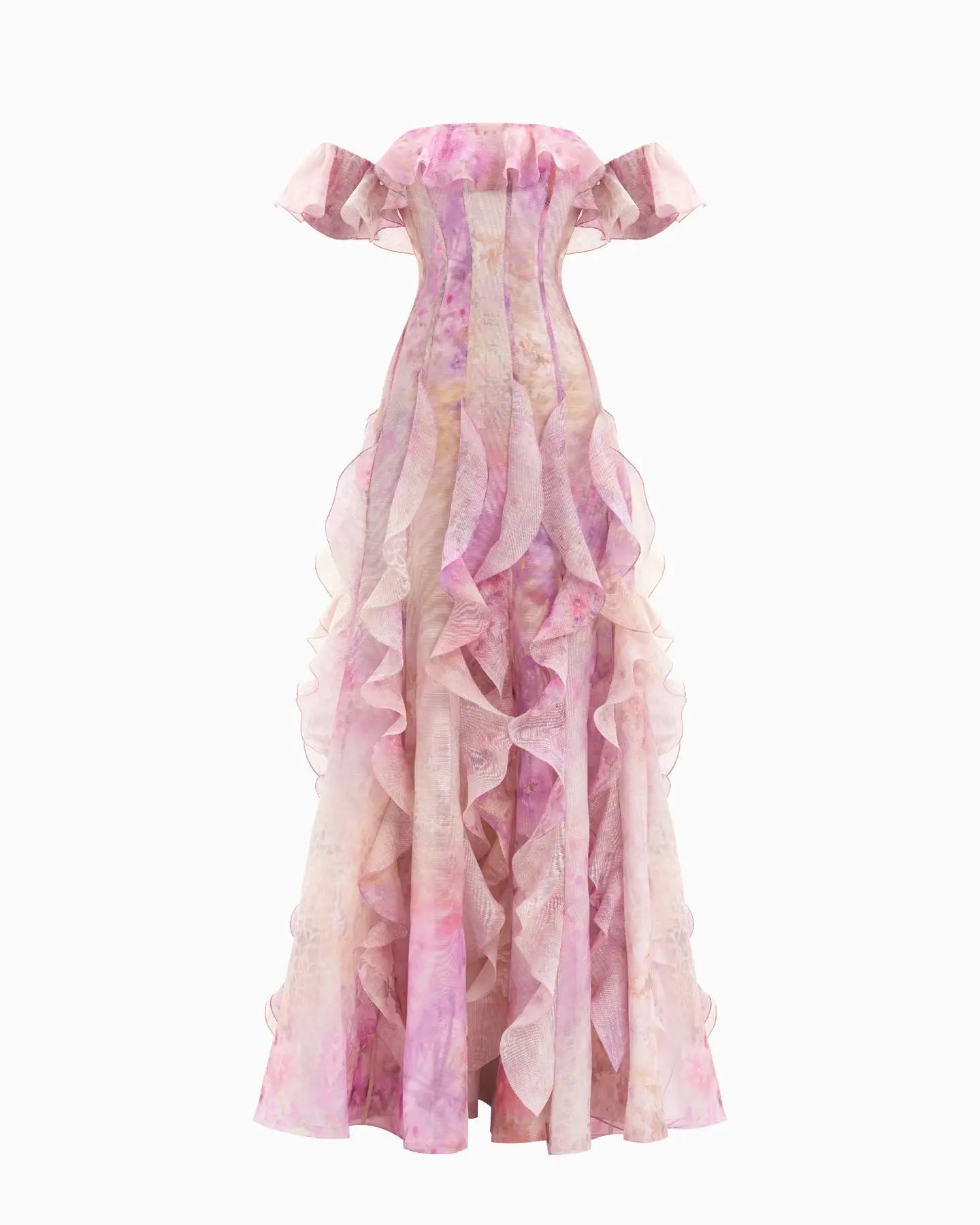 Helen Floral Frill Off-Shoulder Maxi Dress in Pink Avalabel