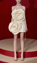 BEIGE FLOWER STRAPLESS BIND MINI DRESS Avalabel