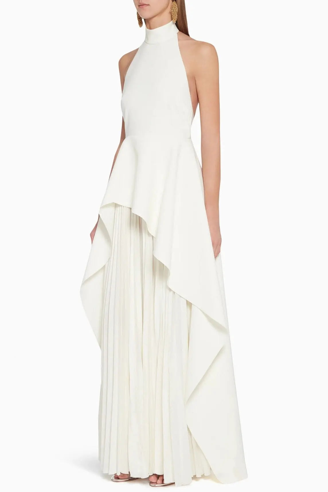WHITE BANDAGE HALTER IRREGULAR MAXI DRESS Avalabel