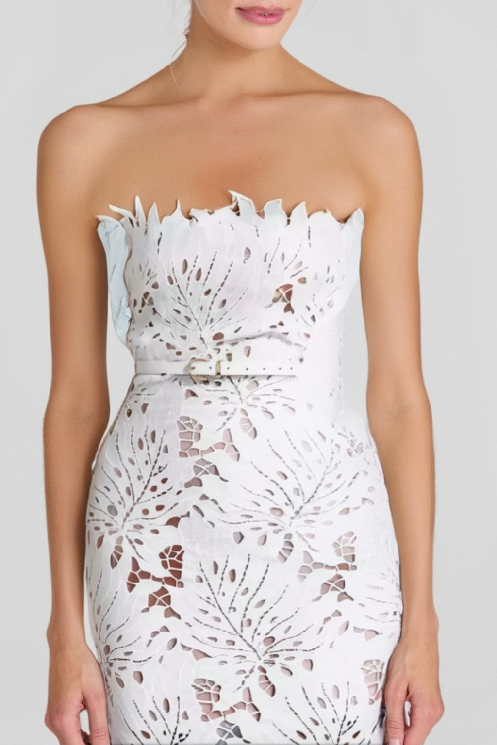 OFF-SHOULDER WHITE FLORAL LACE MIDI DRESS Avalabel