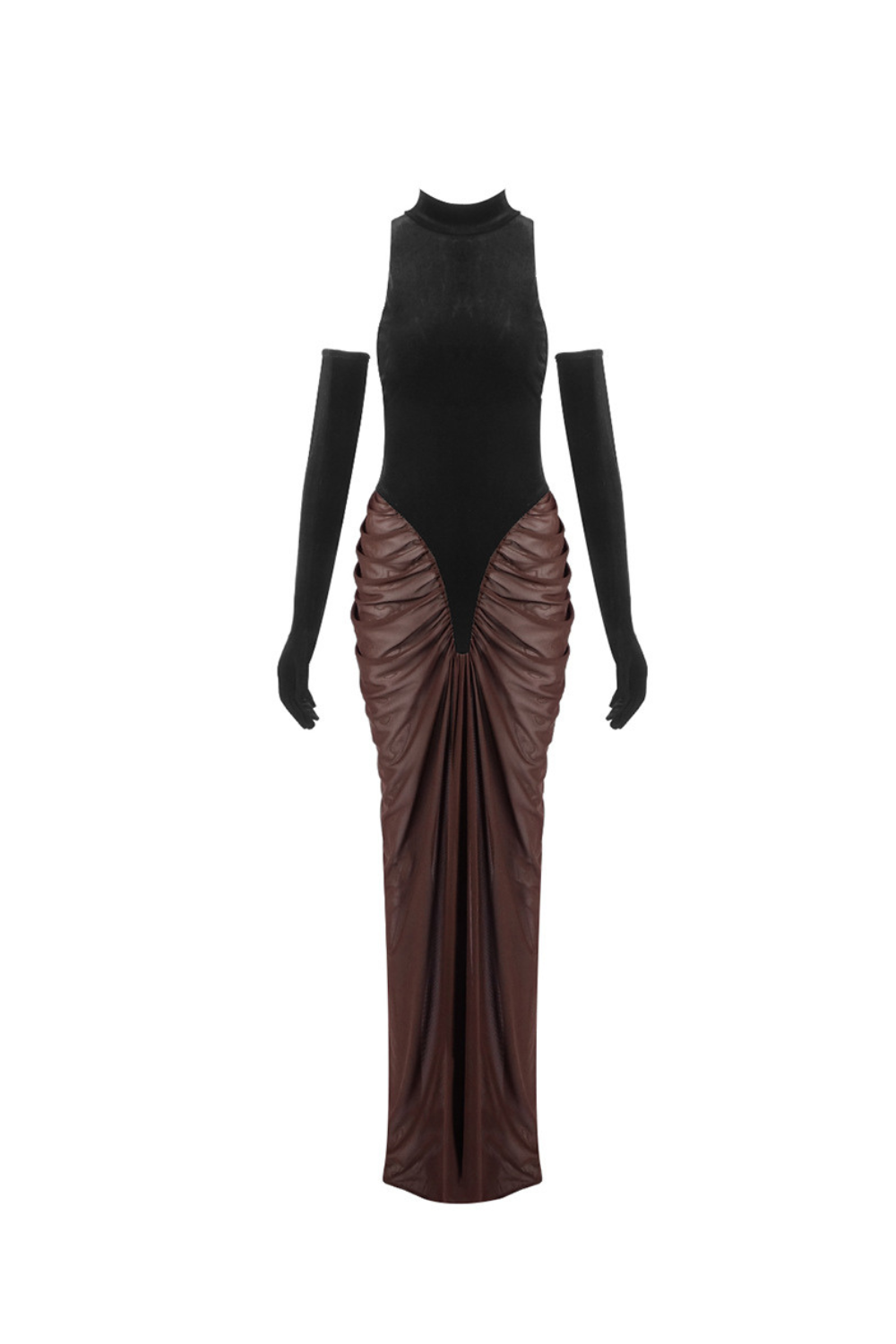 Velvet Mesh Patchwork Maxi Dress in Black Avalabel
