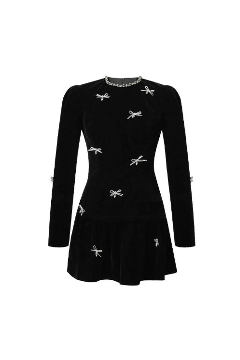 xaviera rhinestone embellishment velvet mini dress in black Avalabel
