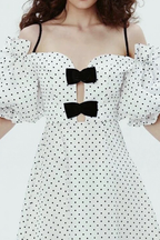 White Polka Dot Off-Shoulder Bow Midi Dress Avalabel