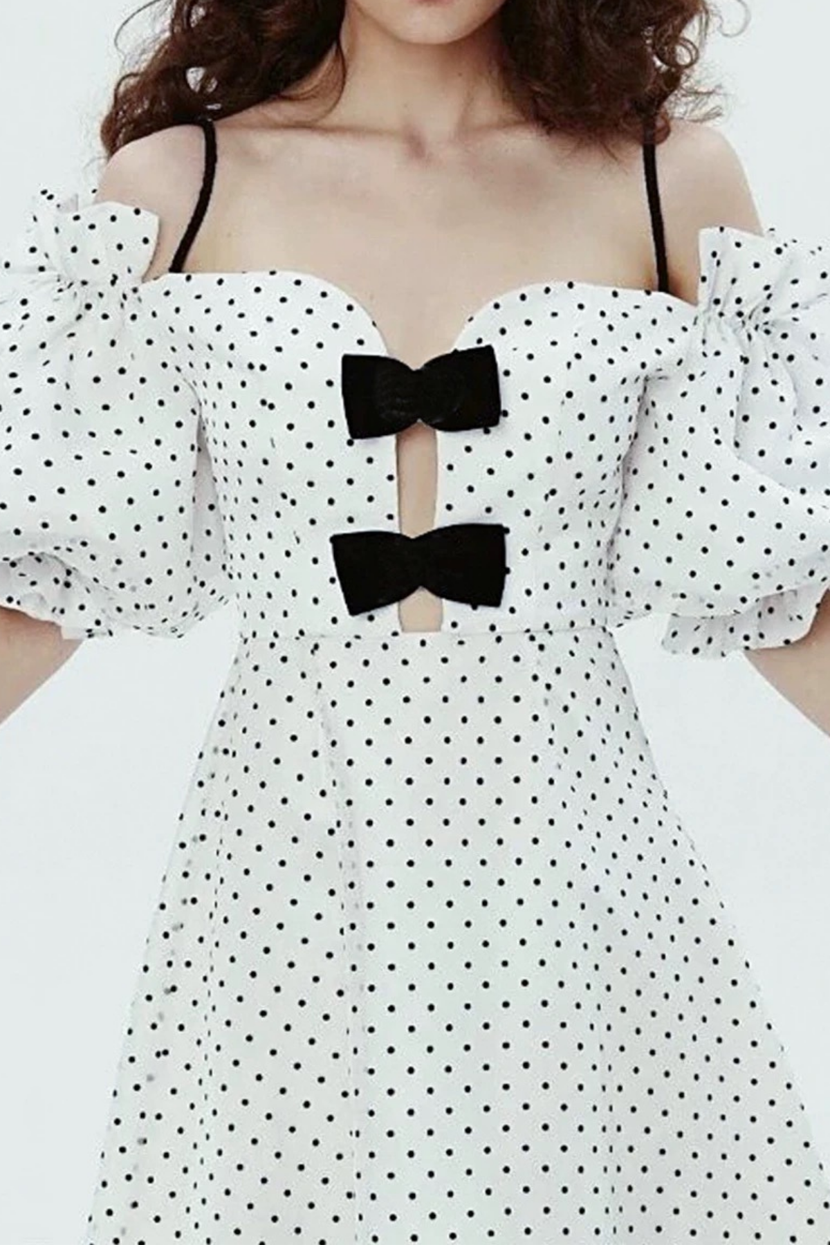 White Polka Dot Off-Shoulder Bow Midi Dress Avalabel