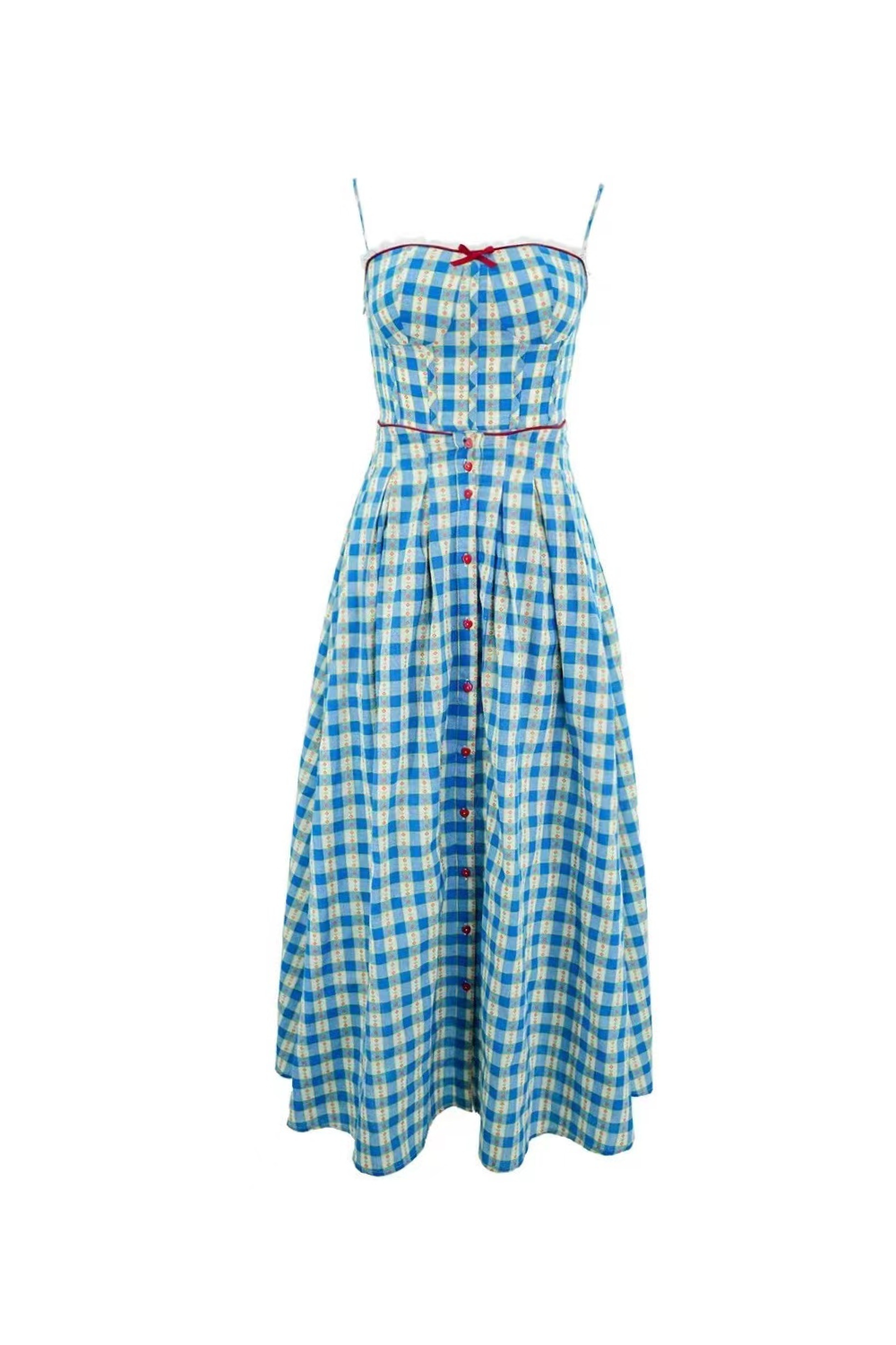 Virginia Plaid Strap Maxi Dress in Blue Avalabel