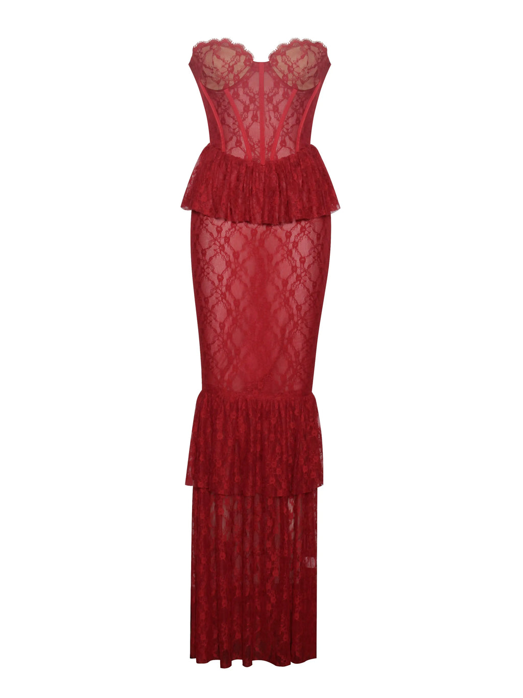 Zen Burgundy Lace Corset Maxi Dress Avalabel