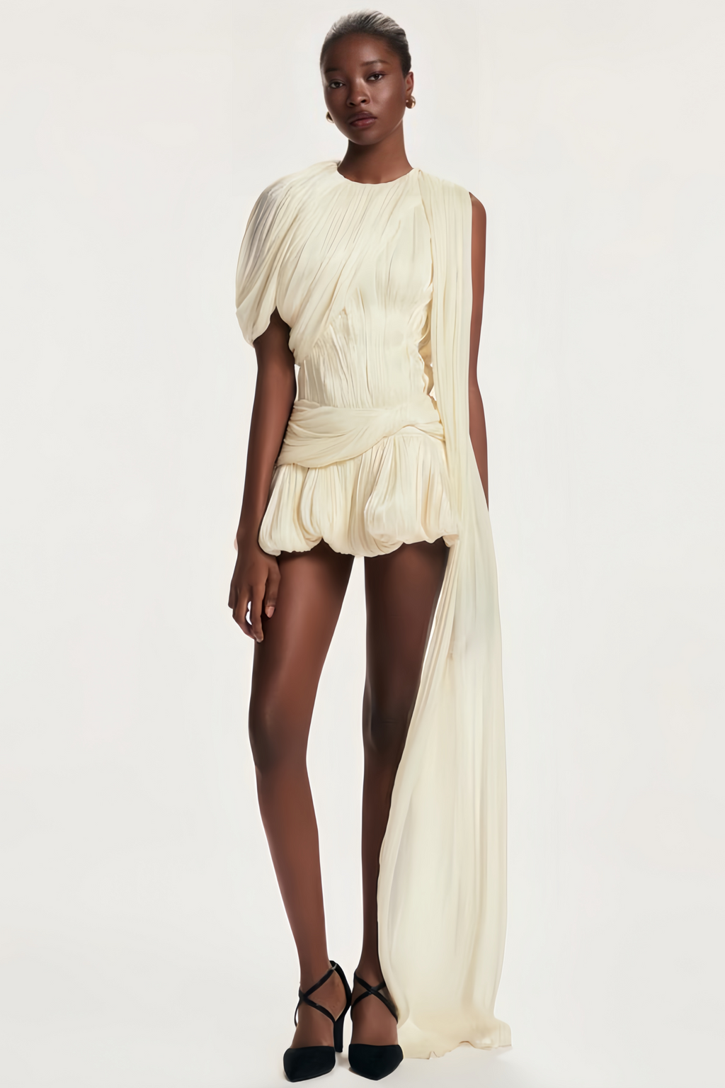 Cyrielle Pleated Mini Dress with Ribbon Design Accent Avalabel