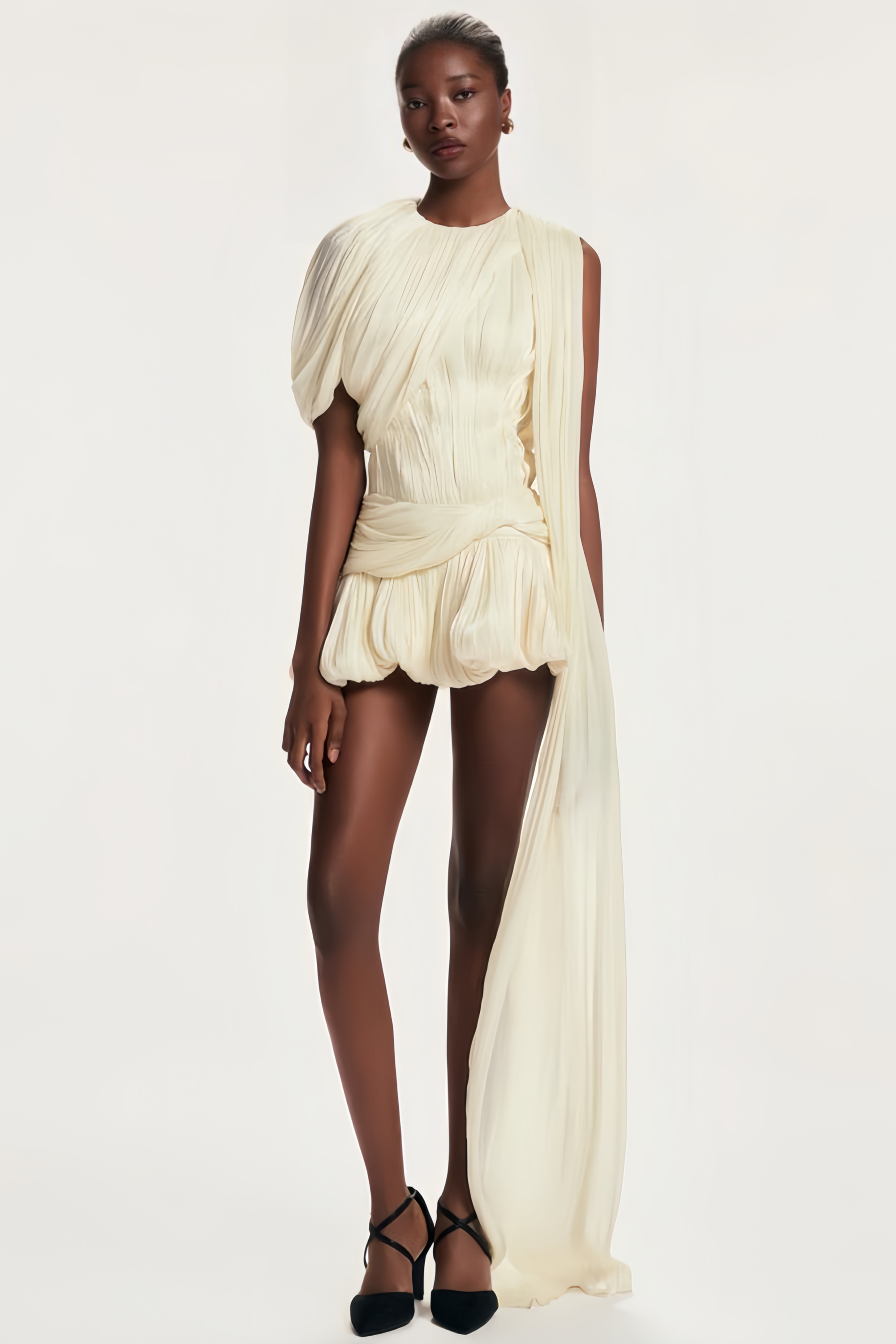 Cyrielle Pleated Mini Dress with Ribbon Design Accent Avalabel