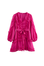 Lara Chiffon Flower Hem Mini Dress in Rose Red Avalabel