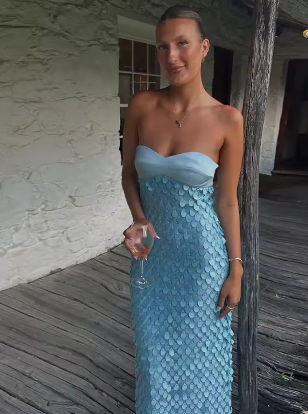 iris Lace sequin backless maxi dress in blue Avalabel