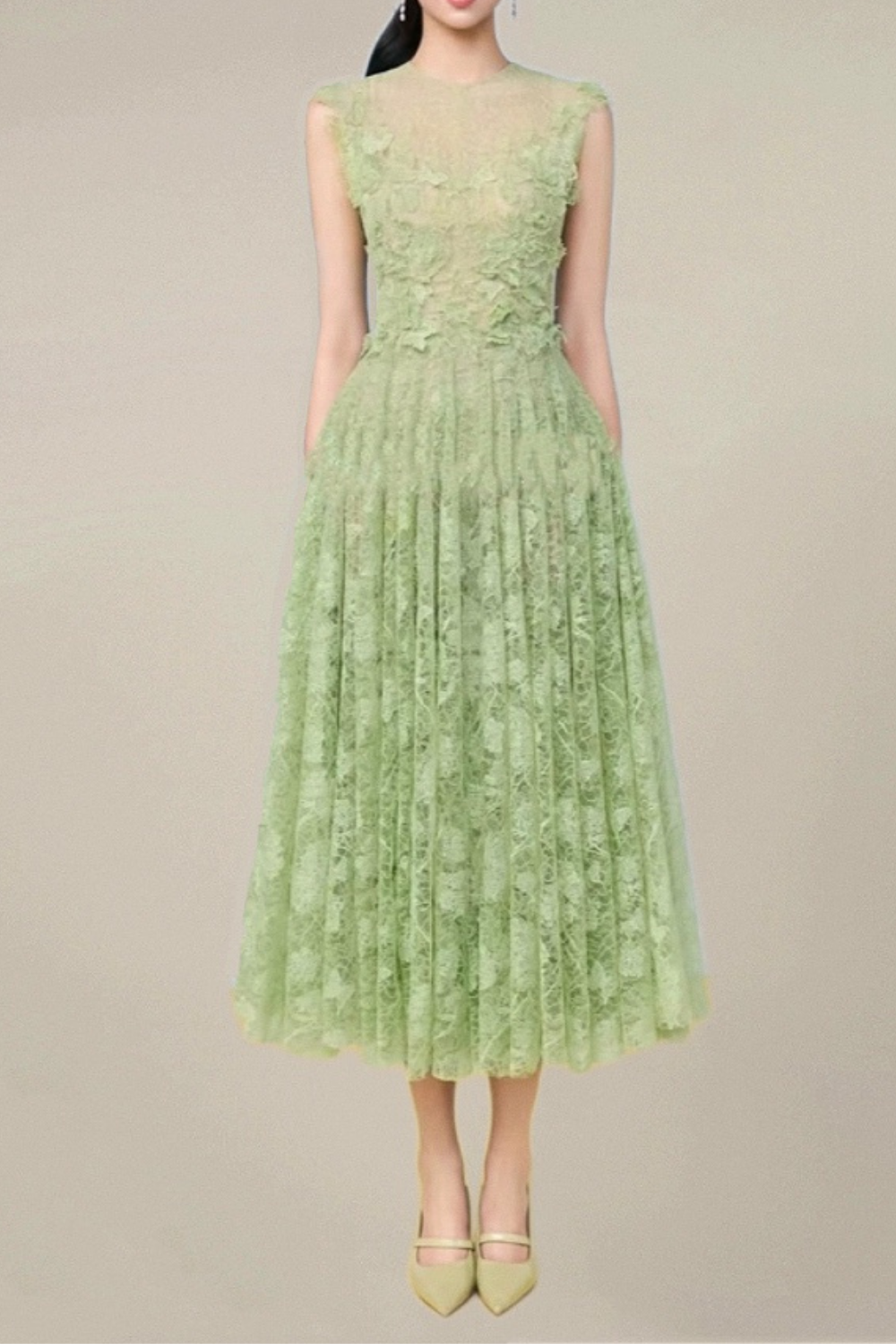 jennifer Lace Flower embellished maxi Dress in green Avalabel