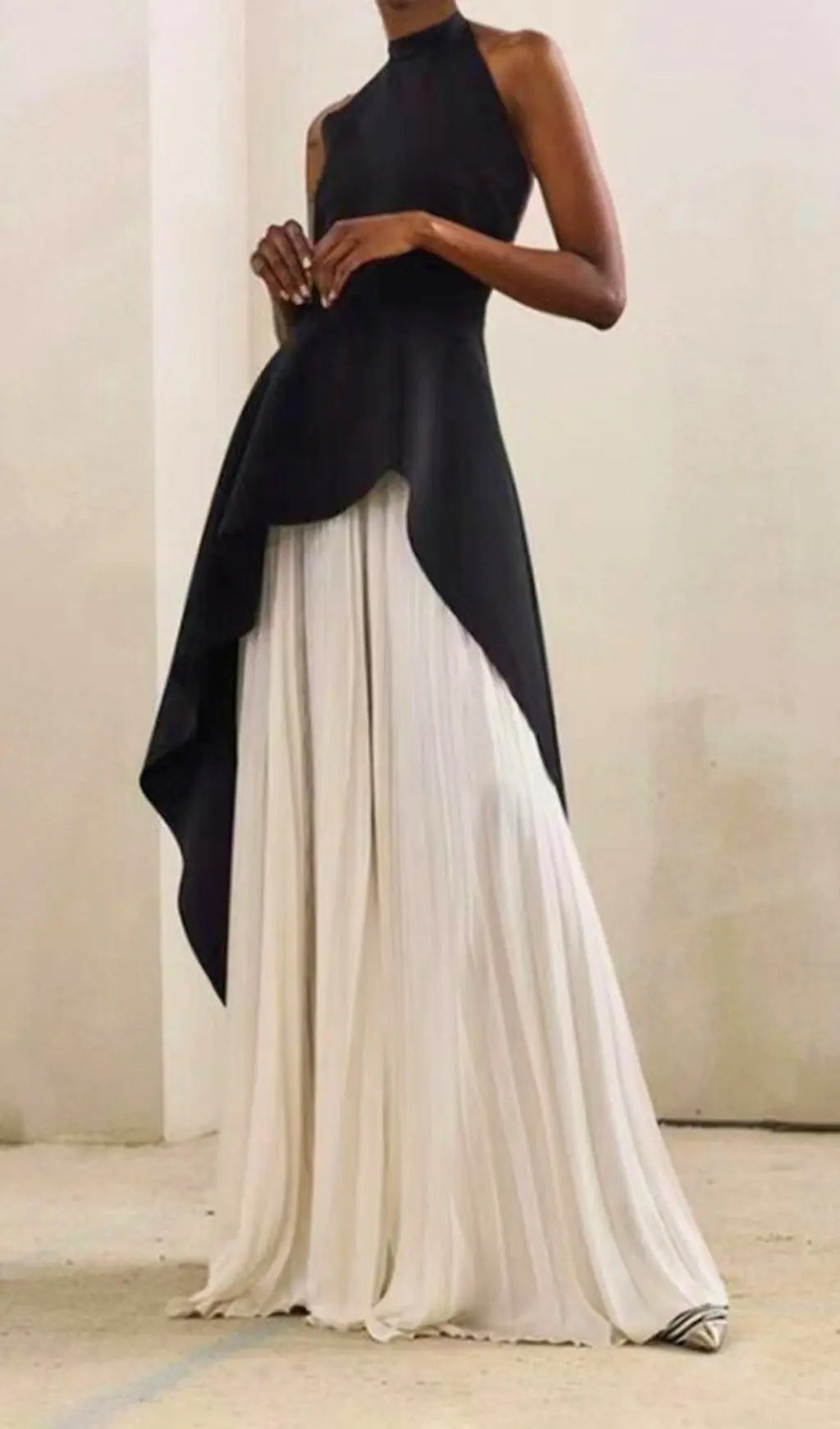 BANDAGE HIGH NECK PLEATED PEPLUM MAXI DRESS Avalabel