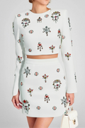 WHITE RHINESTONE EMBELLISHED SKIRT SET Avalabel