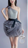 ONE SHOULDER MESH MINI DRESS IN GREY Avalabel