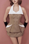 Halter Neck Contrast Collar Two Piece Set Mini Dress Avalabel