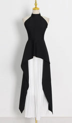 BANDAGE HIGH NECK PLEATED PEPLUM MAXI DRESS Avalabel