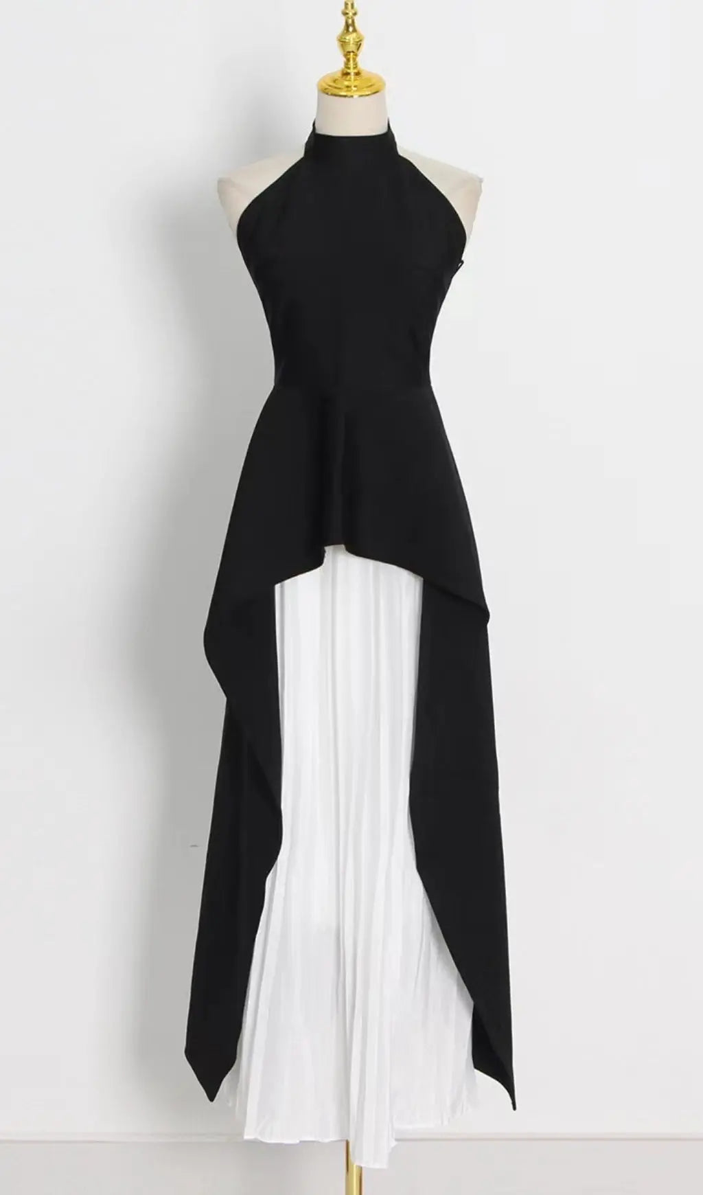 BANDAGE HIGH NECK PLEATED PEPLUM MAXI DRESS Avalabel