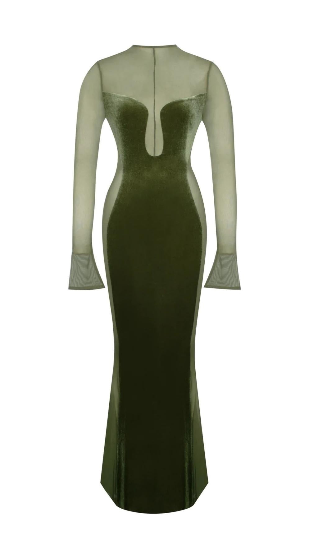 LONG SLEEVES LACE MAXI DRESS styleofcb XS GREEN 