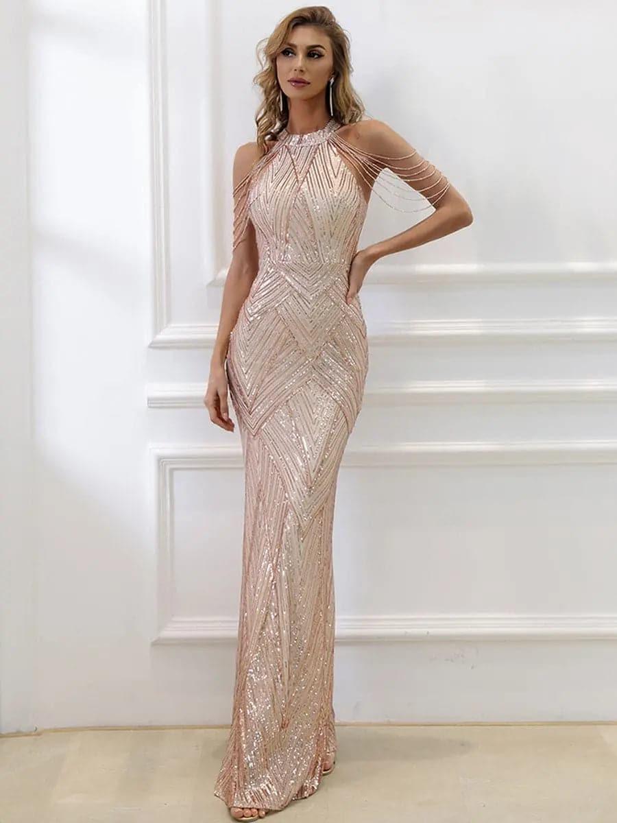 Cold Shoulder Beads Chain Cocktail Dress Avalabel