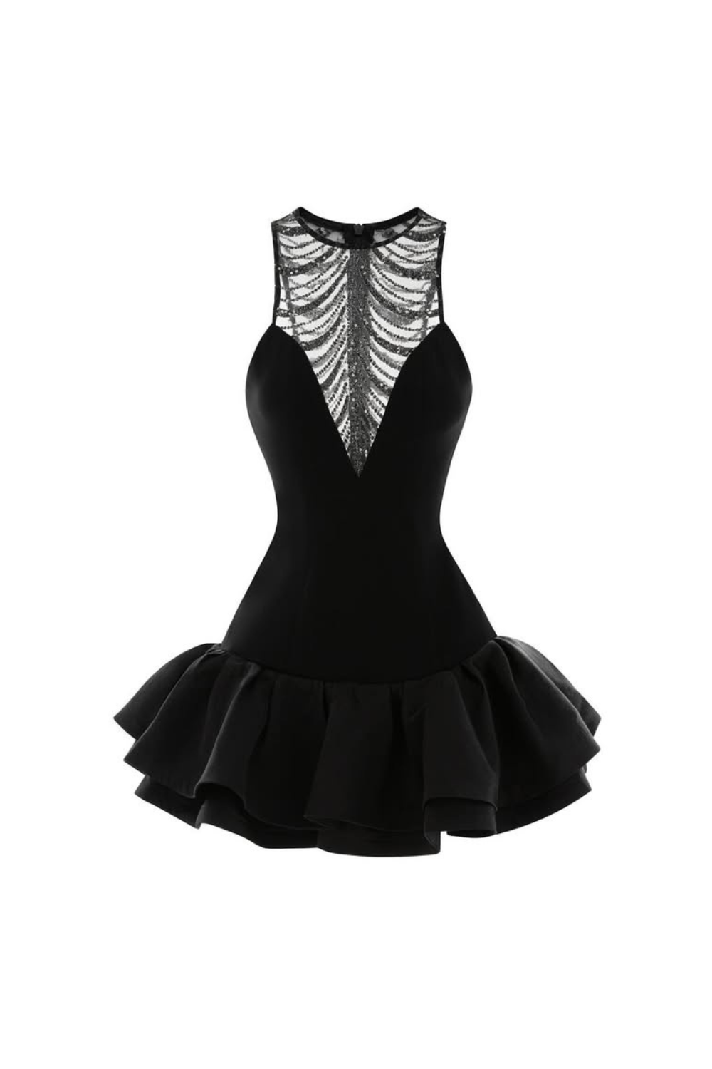 Jessica Sequin Tulle Ruched Hem Mini Dress in Black Avalabel